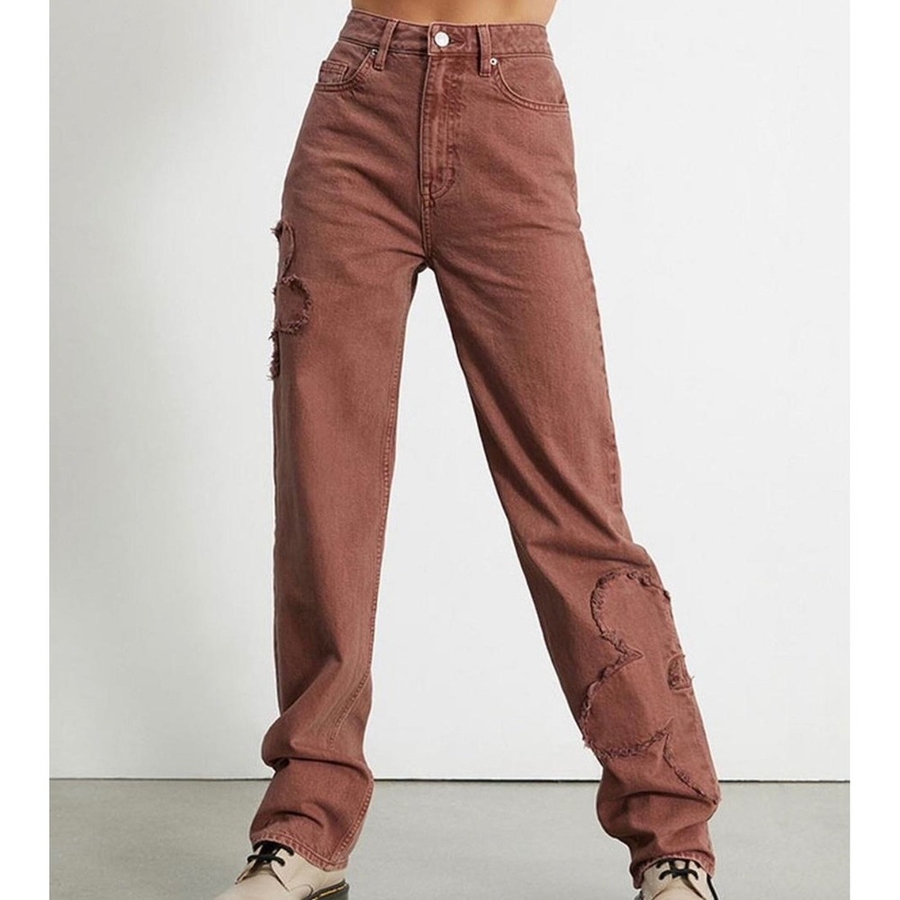PacSun 90s Boyfriend Jeans Mauve Floral High Rise Straight Leg 28 Festival